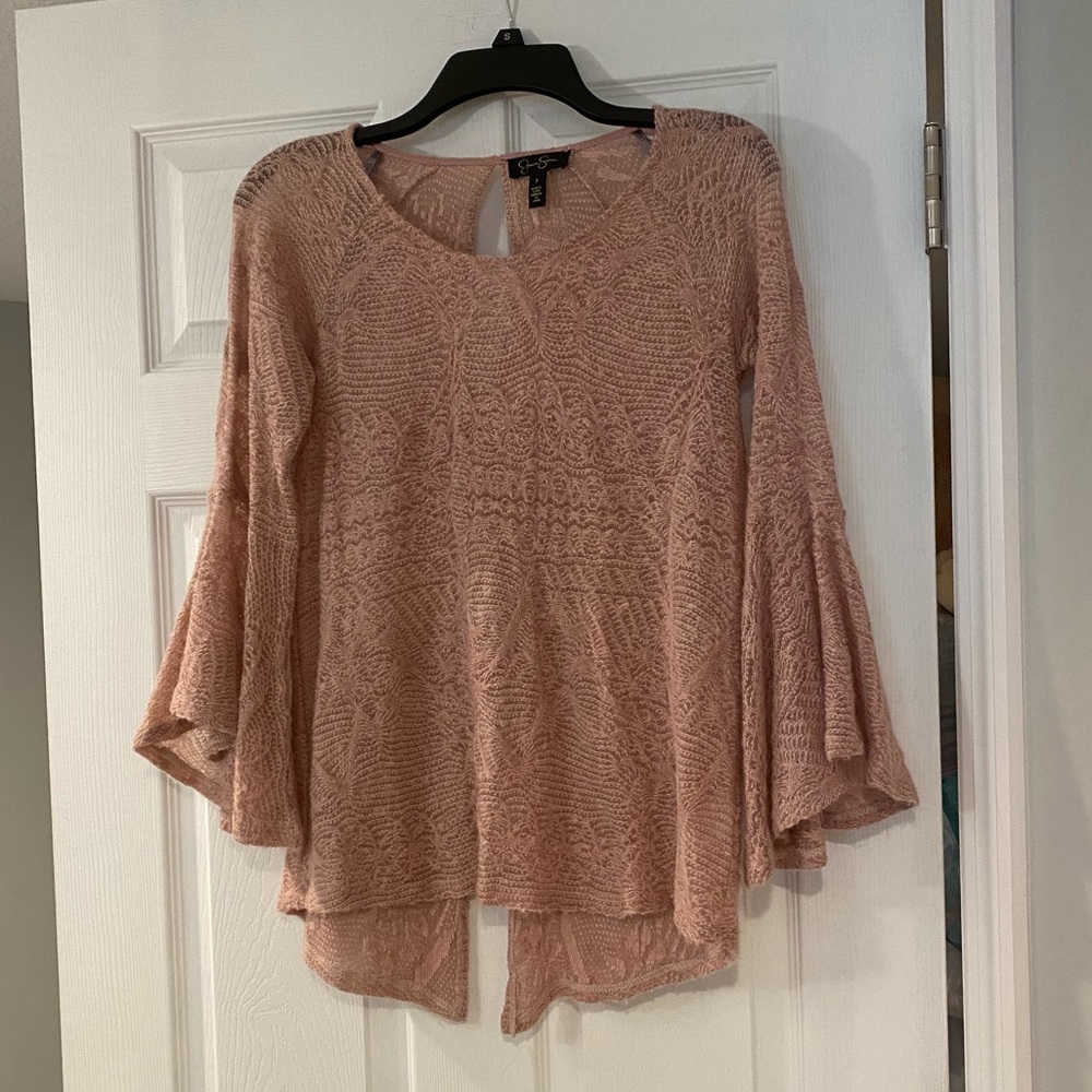 Jessica Simpson pink top with fan sleeves S